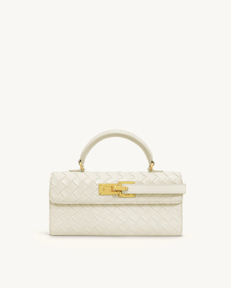 Keyla Weave Texture Top Handle Bag - White